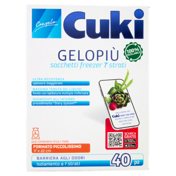Cuki Congela Gelopiù sacchetti freezer 7 strati Formato Piccolissimo 17 x 22 cm 40 pz