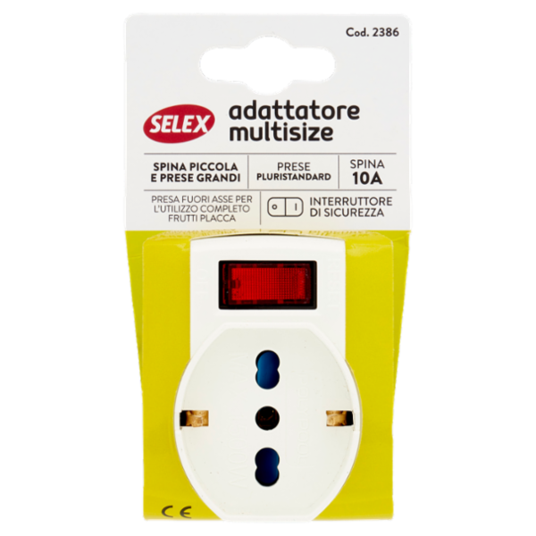 Selex Adattatore Multisize Spina 10A + 3 Prese 10-16A con Interruttore di Sicurezza Bianco