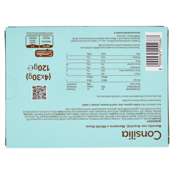 Consilia Barrette di Cereali con Arachidi, Mandorle e Mirtilli Rossi 4x30 g