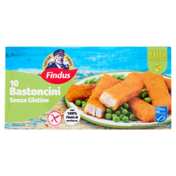 Capitan Findus 10 Bastoncini senza glutine con 100% Filetti di Merluzzo 300 g