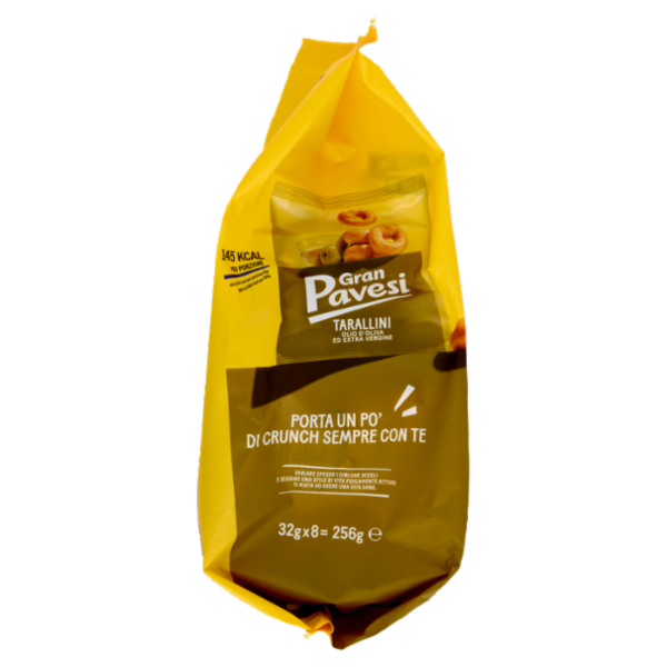 Gran Pavesi Snack Tarallini Olio di Oliva ed Extra Vergine, Senza Olio di Palma, 8 Pacchetti 256g