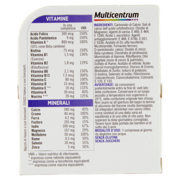 Multicentrum donna 50 + integratore multivitaminico completo con vitamina D, acido folico 30 cpr 49g