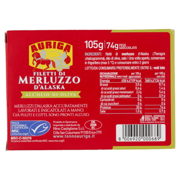 Auriga Filetti di Merluzzo d'Alaska all'Olio di Oliva 105 g