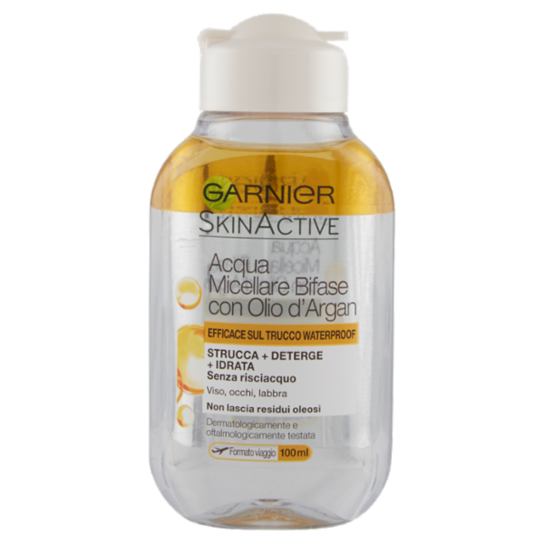 Garnier SkinActive Acqua Micellare Bifase con Olio d'Argan Efficace sul Trucco Waterproof 100 ml