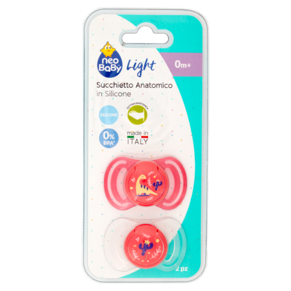 neo Baby Light Succhietto Anatomico in Silicone 0m+ Dino Rosa 2 pz