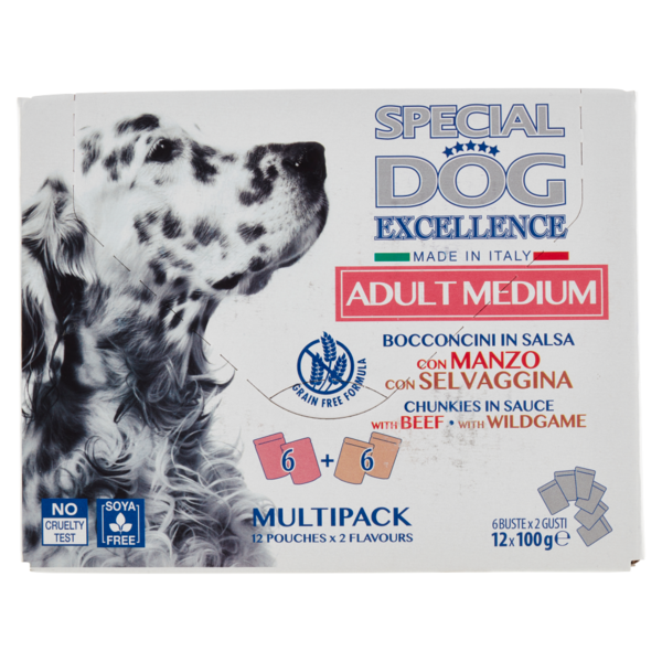 Special Dog Excellence Adult Medium Bocconcini in Salsa con Manzo, con Selvaggina 12 x 100 g