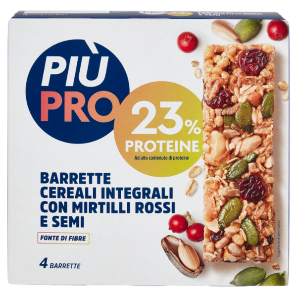 Piùpro Barrette Cereali Integrali con Mirtilli Rossi e Semi 4 x 28 g