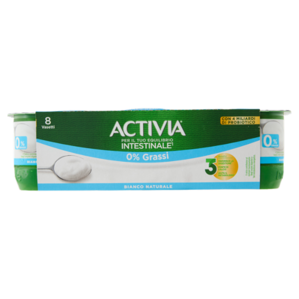 ACTIVIA Yogurt con Probiotico Bifidus, 0% Grassi, Bianco Naturale, 8x125g