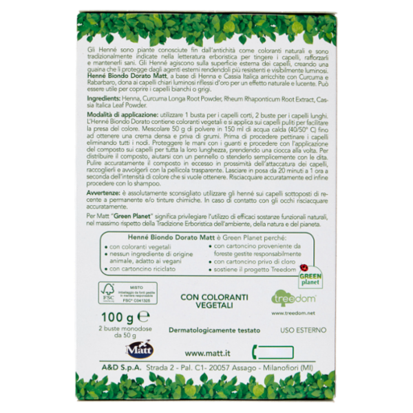 Matt Henné Biondo Dorato Riflessante capelli 2 x 50 g