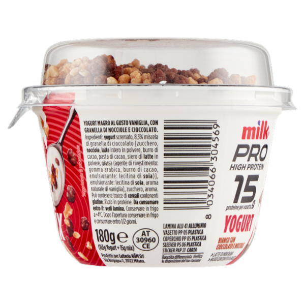 Milk Pro High Protein 15g Yogurt Bianco con Cioccolato e Nocciole 180 g