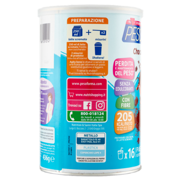 Pesoforma Choco Smoothie, Pasto sostitutivo gusto Cioccolato, Shake per il controllo del peso, 436g