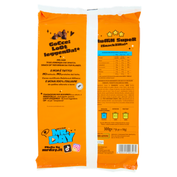 Mr.Day 6 Super Muffin con Gocce di Cioccolato Fondente 6 x 50 g