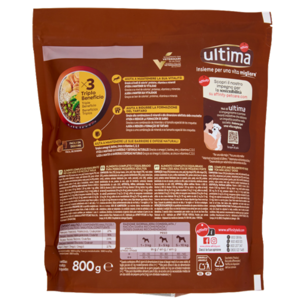 ultima Dog Taglia Piccola Adulto 1-8 Anni con Pollo 800 g