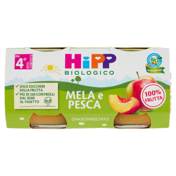 HiPP Biologico Mela e Pesca Omogeneizzato 2 x 80 g