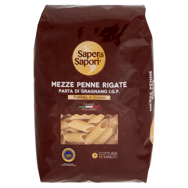 Selex Saper di Sapori Pasta di Semola di Gragnano I.G.P. Mezze Penne Rigate 500 g