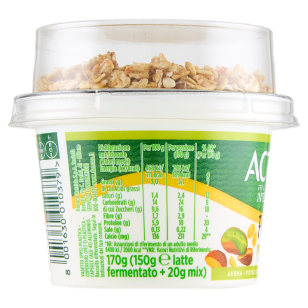 ACTIVIA Fibre Mix&Go con Probiotico Bifidus, Yogurt Bianco con Avena, Pistacchio e Mandorle, 170g