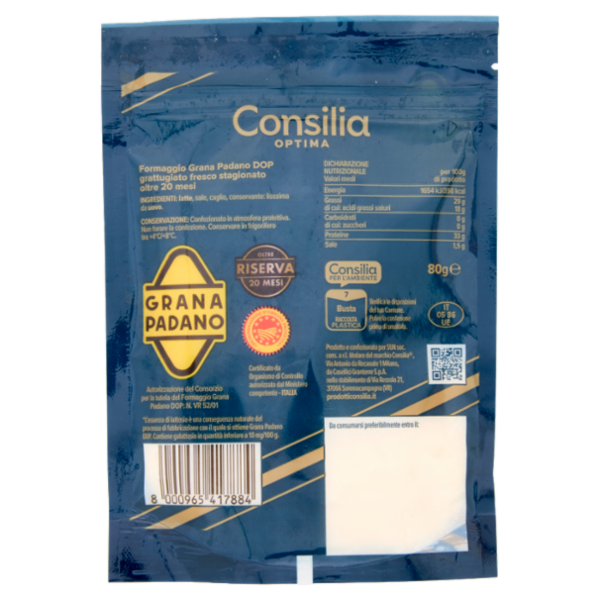 Consilia Optima Grana Padano Grattugiato D.O.P. Riserva Oltre 20 Mesi 80 g