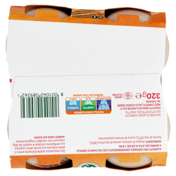 Plasmon Omogeneizzato Tacchino con cereale 4 x 80 g