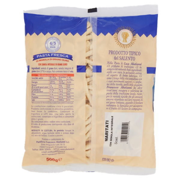 Pastificio Abatianni Pasta Fresca Maritati di Semola Integrale 500 g