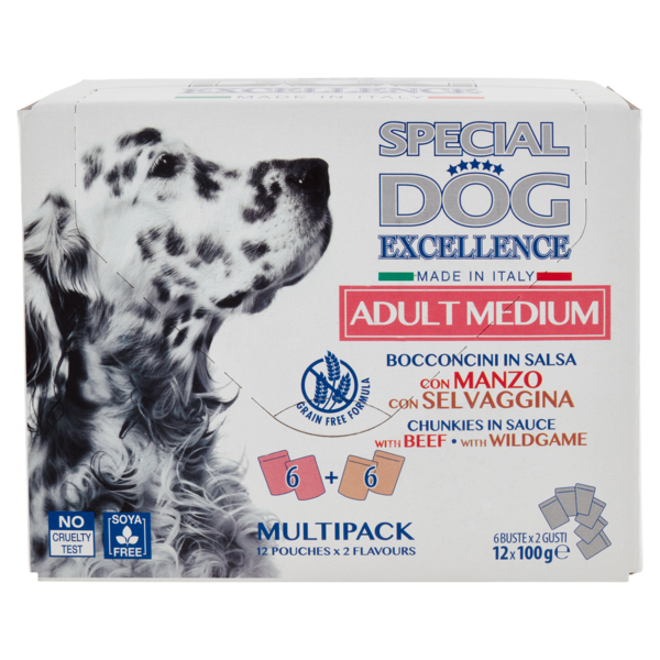 Special Dog Excellence Adult Medium Bocconcini in Salsa con Manzo, con Selvaggina 12 x 100 g