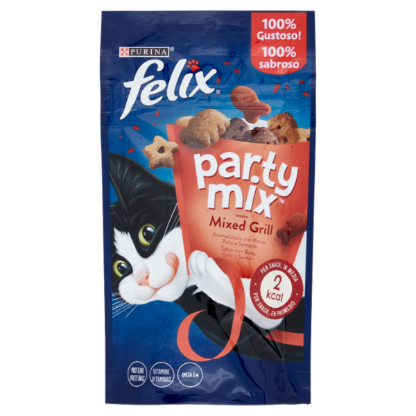 FELIX Party Mix Snacks Mixed Grill Aromatizzato con Manzo, Pollo e Salmone 60 g