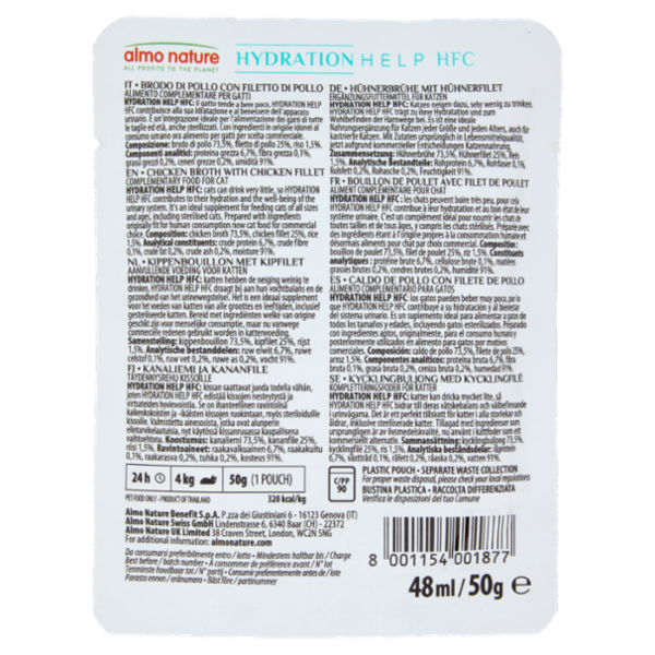 almo nature Hydration Help HFC Brodo di Pollo con 25% Filetto di Pollo 50 g