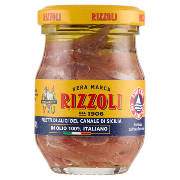 Rizzoli Filetti di Alici del Canale di Sicilia in Olio 100% Italiano 80 g