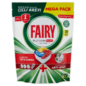 Fairy Pastiglie Lavastoviglie Platinum Plus Anti-Opaco, Detersivo Piatti Limone, 38 Capsule 589 g