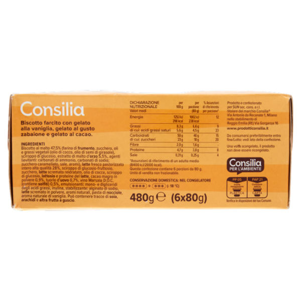 Consilia 6 Biscotti Ripieni di Gelato Trigusto 480 g