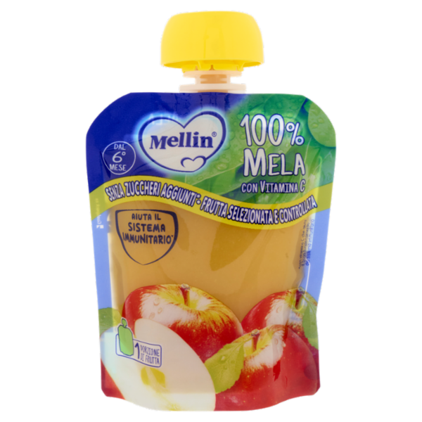 MELLIN Merenda di Frutta 100% con Vitamina C, Mela, a partire dal 6° mese, Pouch 90 g