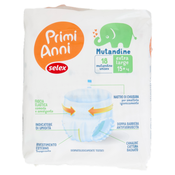 Selex Primi Anni Pannolini Mutandine per Bambini Extra Large 15+ kg 18 pezzi
