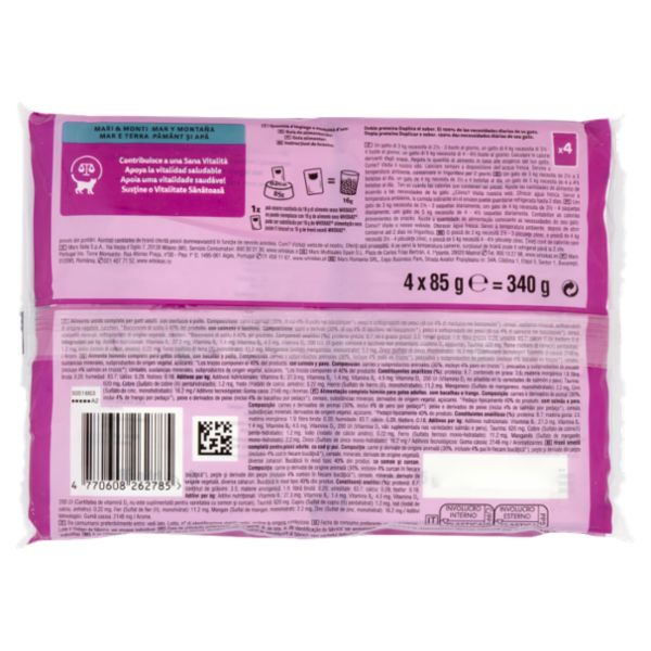 Whiskas Duo Mari & Monti in gelatina, con Merluzzo & Pollo, con Salmone & Tacchino 4 x 85 g