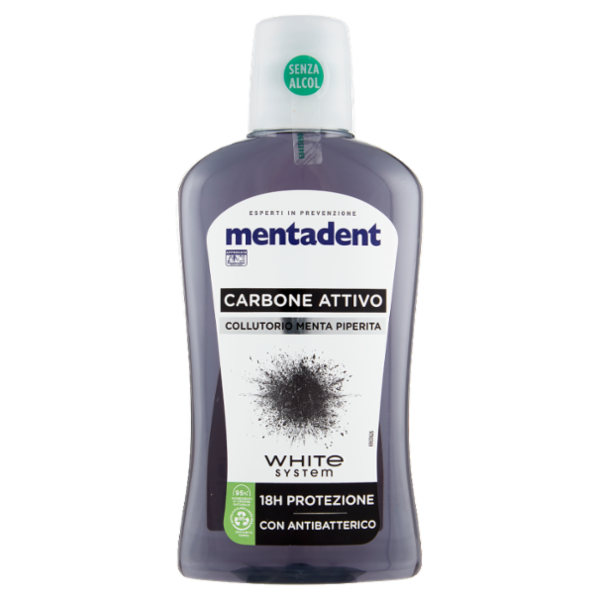 Mentadent Collutorio Menta Piperita Carbone Attivo White System 500 ml
