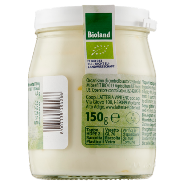 Sterzing Vipiteno bio yogurt da latte fieno arancia 150 g