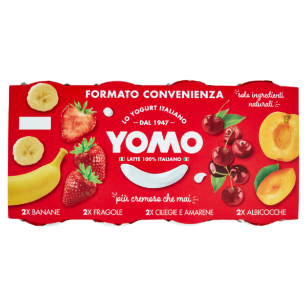 Yomo Yogurt Banane, Fragole, Ciliegie e Amarene, Albicocche 8 x 125 g