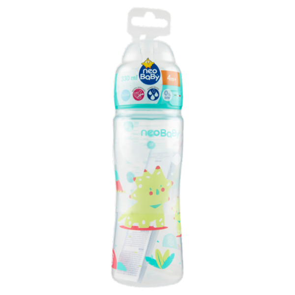 neo Baby Biberon Plastica Collo Largo 330 ml 4m+ Dino Verde
