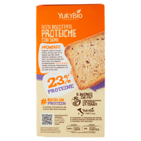 YUKYBIO Power Fit 23 % Proteine Fette Biscottate Proteiche con Semi 2 x 95 g
