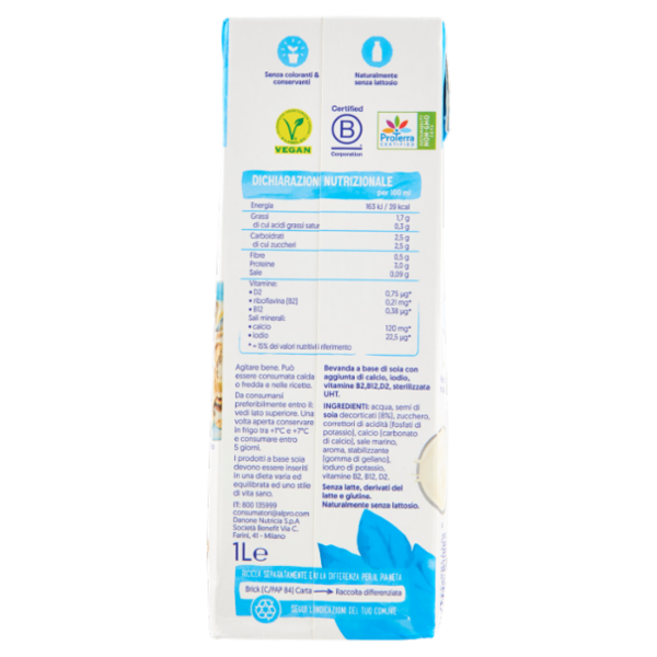 ALPRO Soia Classico, Bevanda alla Soia 100% vegetale con vitamine B2, B12 e D, 1 Litro