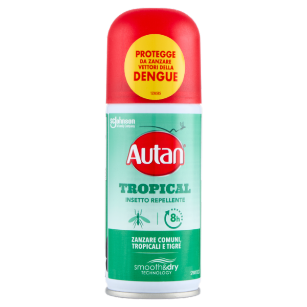 Autan Tropical Spray Secco Insetto Repellente e Antizanzare Tigre, Comuni e Tropicali, 100ml