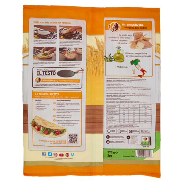 Riccionepiadina Bio Piadina Romagnola IGP alla Riminese 3 Pz 375 g
