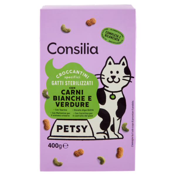 Consilia Petsy Gatto Sterilizzato Croccantini con Carni Bianche e Verdure 400 g