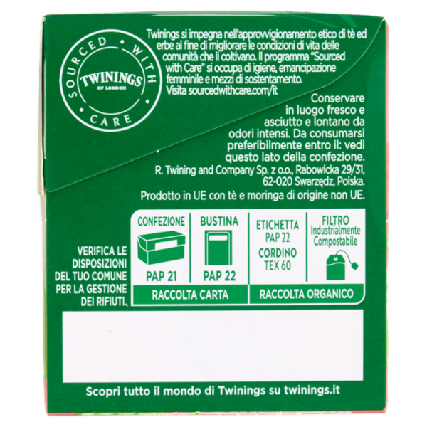 Twinings Moringa e Litchi Tè Verde Aromatizzato Antiossidante ed Equilibrio Peso 20 filtri The 40 g