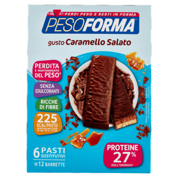 Pesoforma gusto Caramello Salato, pasto sostitutivo ricco di fibre, 225kcal per pasto, 12 x 31 g