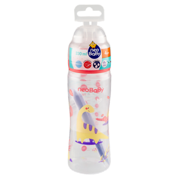 neo Baby Biberon Plastica Collo Largo 330 ml 4m+ Dino Rosa