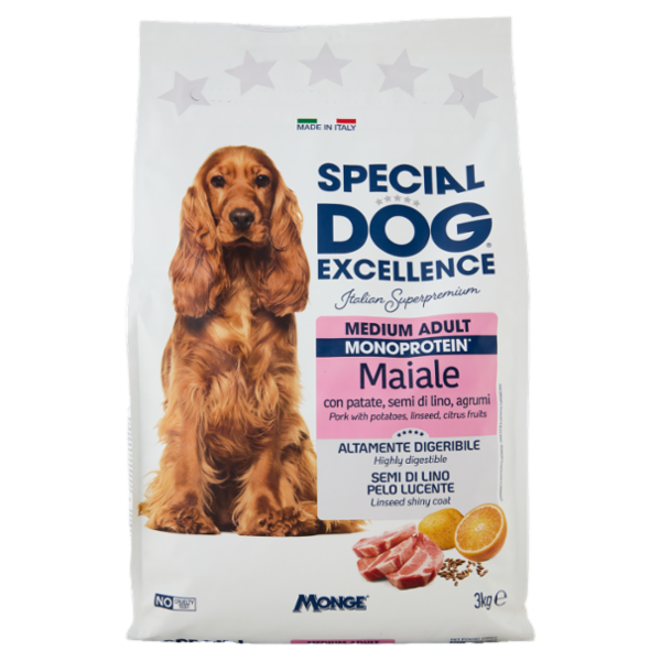 Special Dog Excellence Medium Adult Monoprotein Maiale con patate, semi di lino, agrumi 3 kg