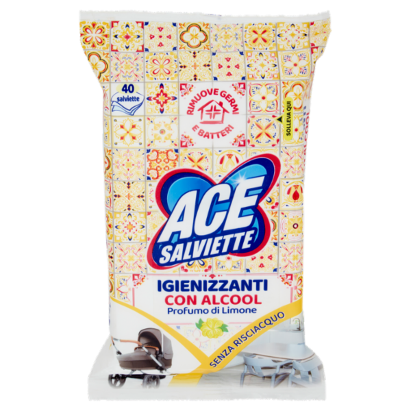 Ace Salviette Igienizzanti con Alcool Profumo di Limone 40 pz