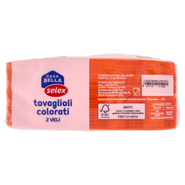 Selex Casa Bella Tovaglioli 2 Veli 33x33 cm Arancione 50 pezzi