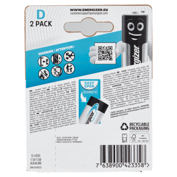 Energizer Max Plus Alkaline D 2 pz