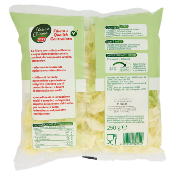 Selex Natura Chiama Cuori di Iceberg Lavati e Pronti per il Consumo 250 g