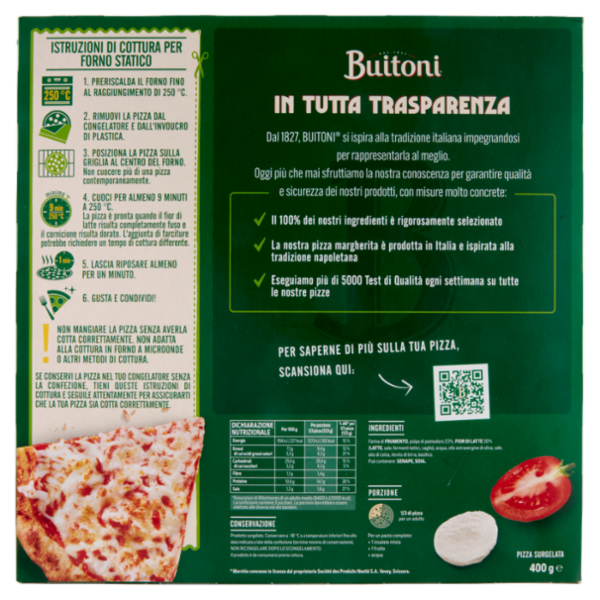 BUITONI Bella Napoli Margherita Pizza Surgelata con Pomodoro e Fior di Latte 1 pizza 400 g
